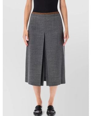 Prada Virgin Wool Front Slit Midi Skirt - Gray