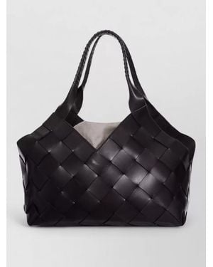 Dragon Diffusion Woven Shopper Shoulder Bag Dual Handles - Black