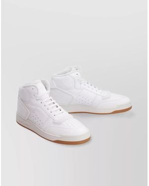 Saint Laurent Leather High-Top Sneakers Perforated Detailing - White