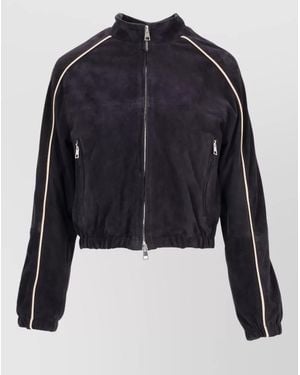 LA ROSE Suede Bomber Jacket Contrast Piping Detail - Blue