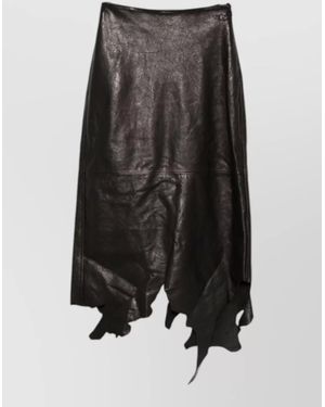 DIESEL High Waist Asymmetric Midi Leather Silk Skirt - Black