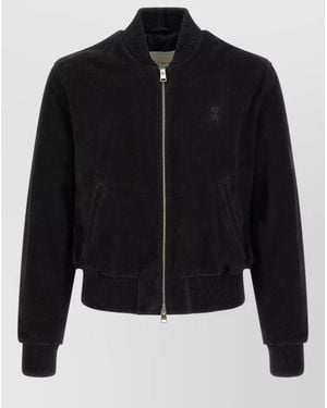 Ami Paris Ami De Coeur Jacket Ribbed Collar Cuffs - Black