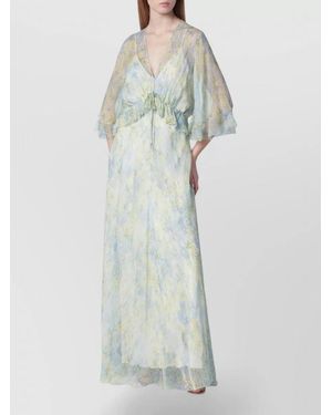 Alberta Ferretti Dress Drawstring Waist Flared Sleeves Floral - White