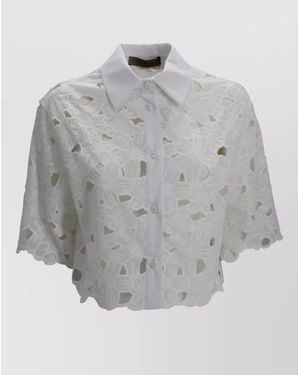 D.exterior Short Sleeve Sangallo Floral Collar Shirt - Grey