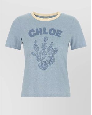 Chloé Graphic Print Cotton T-Shirt - Blue