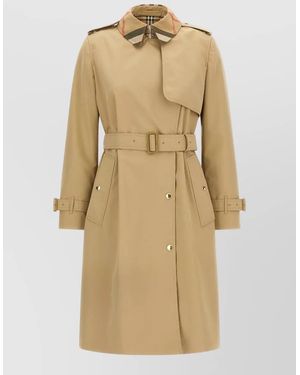 Burberry Sandridge Trench Coat Belted Waist Storm Flap - Natural