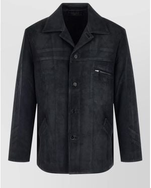 Prada Suede Single Breasted Jacket Shirt Collar - Blue