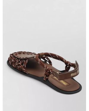 Miu Miu Sandals Open Toe Flat Sole Braided Design - Brown