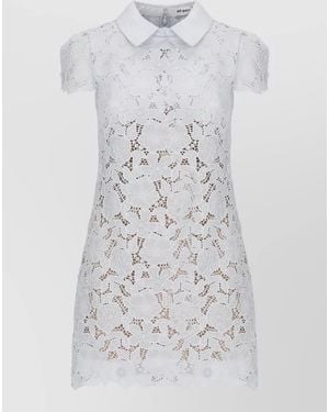 Self-Portrait Lace Dress Sheer Overlay Scalloped Hem - White