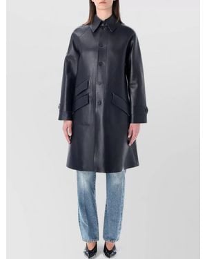 Ralph Lauren Long Leather Trench Coat Front Pockets - Blue