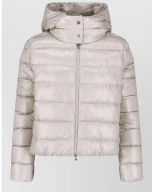 Herno Hooded Coat Drawstring Detail Puffer Design - Gray