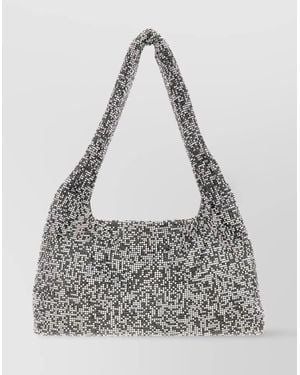 Kara Crystal Mesh Fabric Embellished Shoulder Bag - Grey