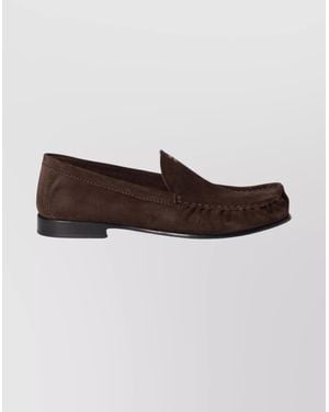 Miu Miu Suede Round Toe Slip On Loafers - Brown