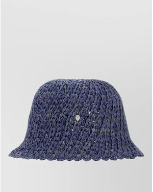 Helen Kaminski Raffia Rio Bucket Hat Crochet Wide Brim - Blue