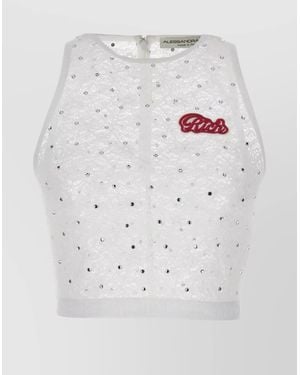 Alessandra Rich Embellished Lace Sleeveless Top - White