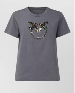 Pinko Crew Neck Embellished Nylon Silk Top - Grey