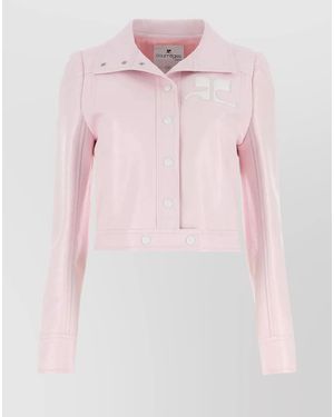 Courreges Cropped Vinyl Biker Jacket - Pink