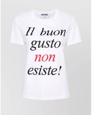 Moschino Organic Slogan Crew Neck Top - White