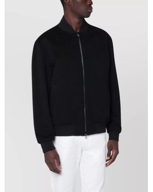 Loro Piana Zip Jacket Ribbed Cuffs Hem Side Pockets - Black