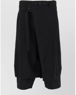 Yohji Yamamoto Layered Wrap Shorts Button Detail Belt Loops - Black