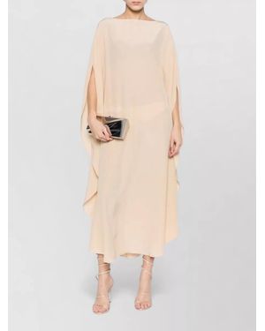 Gianluca Capannolo Silk Dress Draped Sleeves Midi Length - Natural
