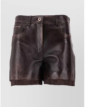 Miu Miu Leather Shorts With Pockets And Loops - Black