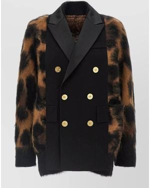 Sacai Wool Leopard-Print Double-Breasted Cardigan - Black