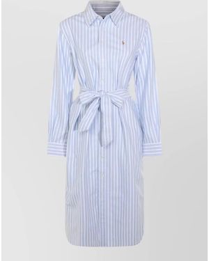 Polo Ralph Lauren Striped Knee Length Dress With Waist Tie - Blue