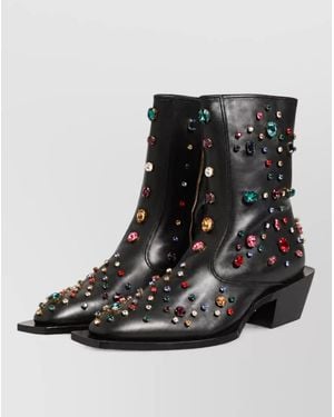 Dolce & Gabbana Crystal Embellished Leather Ankle Boots - Black