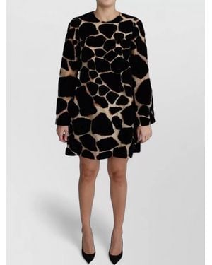 Dolce & Gabbana Silk Giraffe-Print Long-Sleeve Mini Dress - Black
