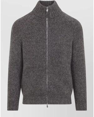 Brunello Cucinelli Cashmere Blend Zip Cardigan Raglan Collar - Grey