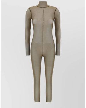 Norma Kamali Turtle Sheer Long Sleeve High Neck Jumpsuit - Natural
