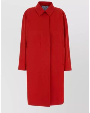 Prada Gabardine Overcoat Front Pockets Notched Lapel - Red