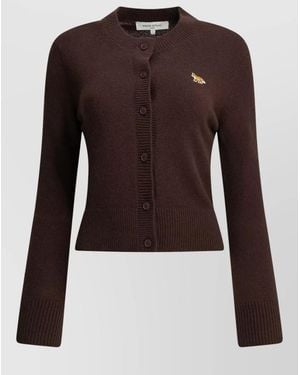 Maison Kitsuné Baby Fox Cardigan Ribbed Cuffs And Hem - Brown
