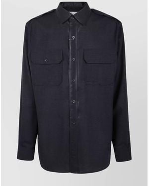 Maison Margiela Long Sleeve Shirt With Chest Pockets And Epaulettes - Blue