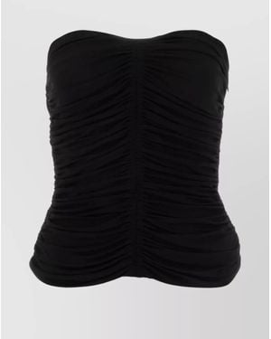 Saint Laurent Draped Ruched Strapless Bustier Top - Black