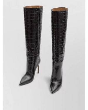 Paris Texas Knee High Stiletto Boots Croco Calfskin - Black
