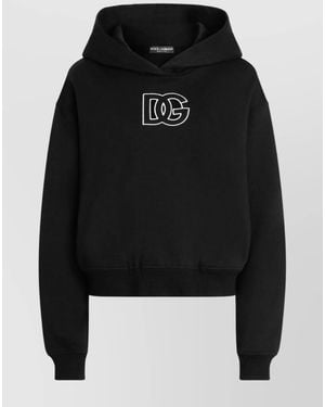 Dolce & Gabbana Logo-Embroidered Cotton Hooded Sweatshirt - Black