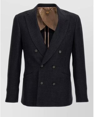 Maurizio Miri Linen Blend Double Breasted Blazer - Black