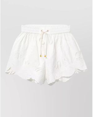 Zimmermann Mahon Cotton Shorts Scalloped Hem Embroidery - White