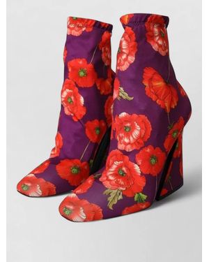 Dolce & Gabbana Floral Jersey Stretch Ankle Boots Shoes - Red