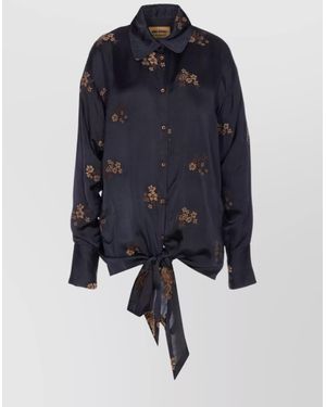 Uma Wang Floral Tie Front Long Sleeve Top - Blue