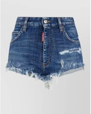 DSquared² Denim Shorts Frayed Hem Distressed Detailing - Blue