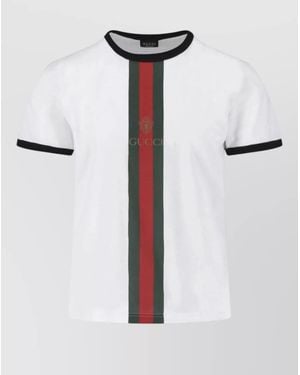 Gucci Crew Neck Short Sleeve Shirt Contrast Trim - White
