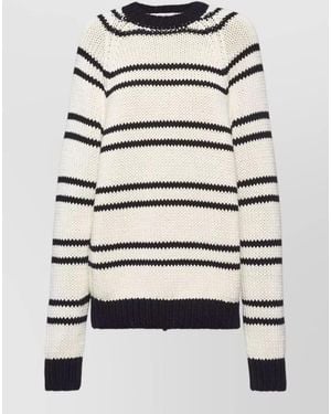 Miu Miu Cotton Jersey Crew Neck Striped Knit - Grey