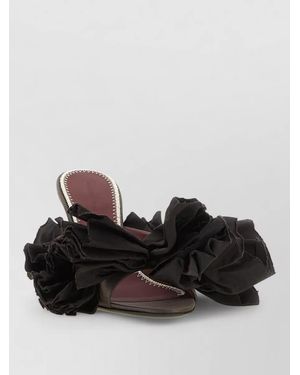 Magda Butrym Silk Satin Floral Appliqué Mules - Black
