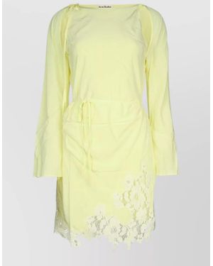 Acne Studios Dress Belted Waist Lace Hem Long Sleeves - Yellow