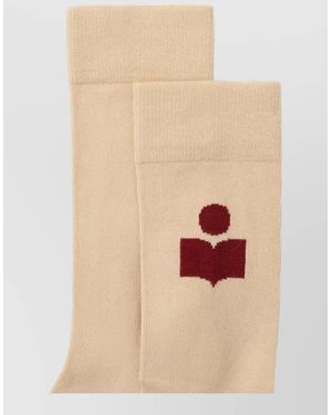 Isabel Marant Siloki Logo Socks Medium Ribbed Design - Natural