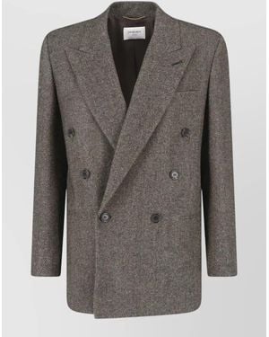 Saint Laurent Double Breasted Blazer Tailored Fit Notched Lapel - Gray
