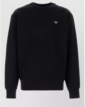 Prada Cotton Crew Neck Sweatshirt Long Sleeves - Blue